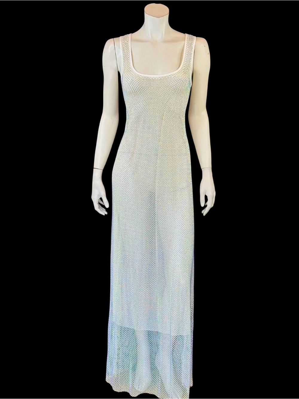 Y2K White Rhinestone Mesh Net Sheer Dress | Fairycore Rave | M - Picture 5 of 16